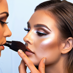 **

Prompt: Close-up portrait of a makeup artist applying airbrush makeup to a model's face, creating a flawless, ethereal glow. Focus on the precision and artistry of the technique.

**