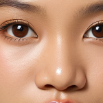 **Close-up shot of a Thai woman's face showcasing a natural "everyday look" makeup.** Emphasis should be on healthy-looking skin, subtly enhanced features, and colors suitable for warm Southeast Asian complexions. The overall feeling should be fresh, effortless, and achievable for daily wear in a tropical climate.